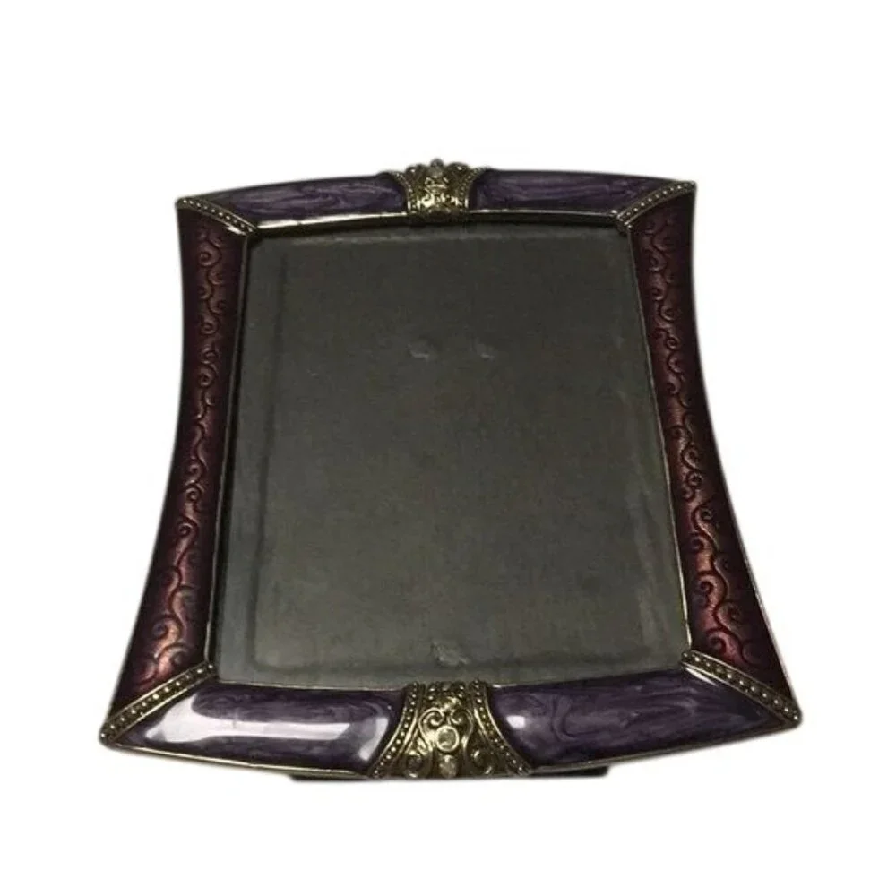 Decorative Purple & Gold Picture Frame With Ornate Scroll Design & Gem Accents -